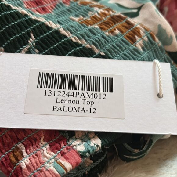 Reformation Lennon Top Paloma Floral Strapless Top - Green and Pink size 12 - Picture 3 of 5